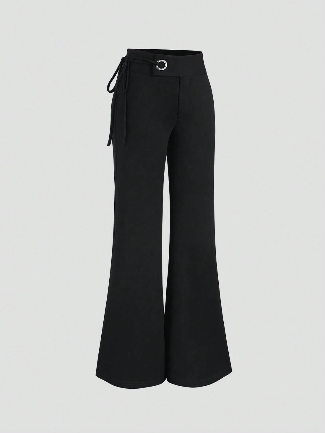 Black High-Waist Wide Leg Pants for Women with Ring Detail