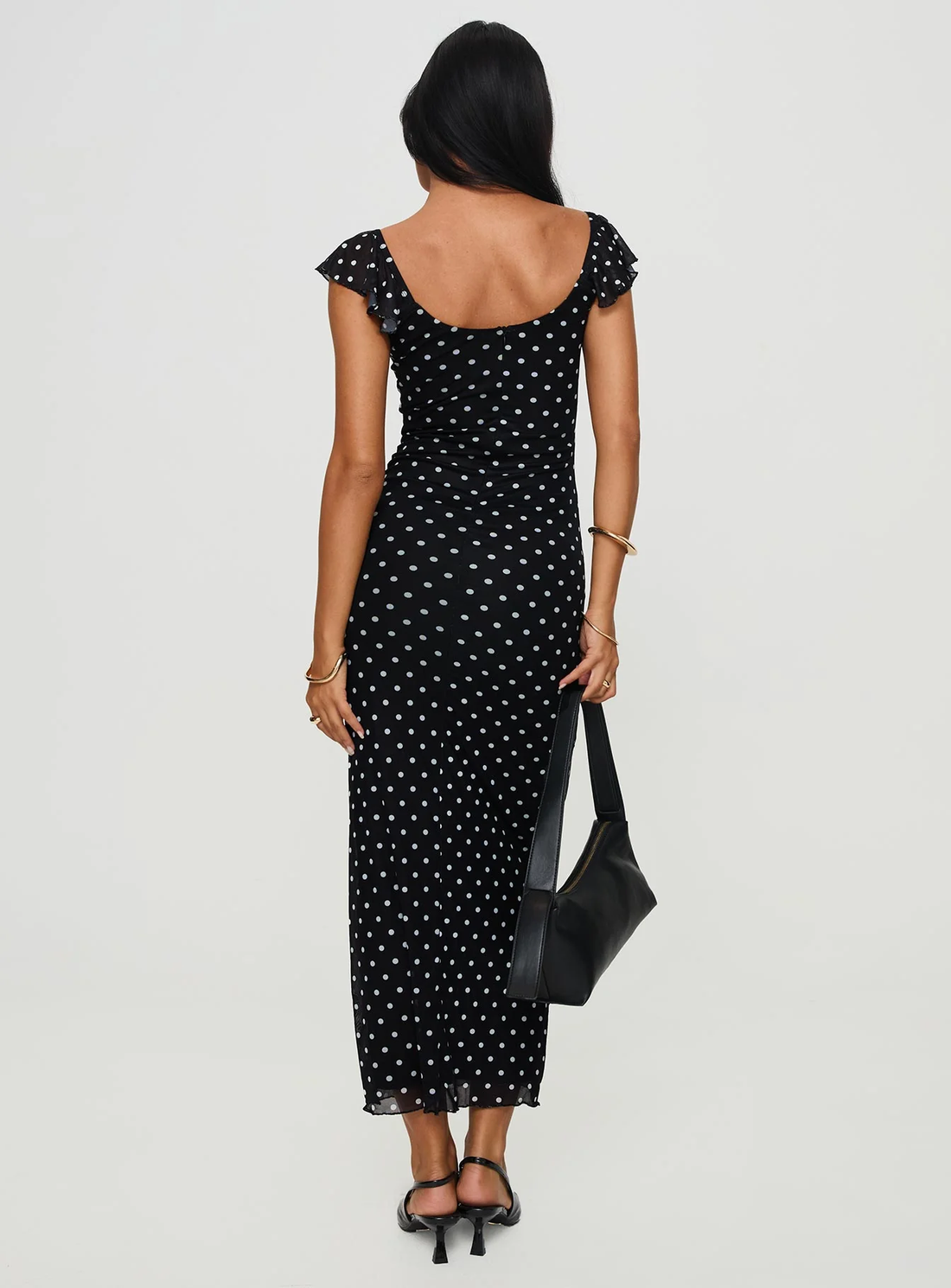 Black Polka Dot Bodycon Maxi Dress
