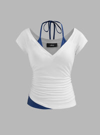 White 2-in-1 Wrap Style Peplum Top for Women