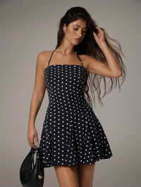Women Black Polka Dot Halter Neck Fit & Flare Dress