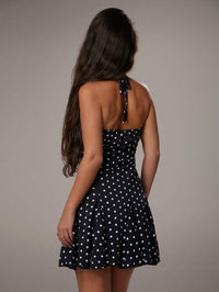 Women Black Polka Dot Halter Neck Fit & Flare Dress