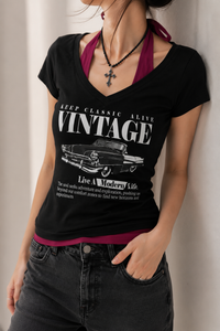 Vintage Graphic Layered V-Neck Top