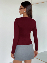 Wine Cut-Out Sleeve Fitted Top