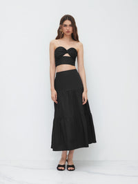 The Midnight Tier: Twist-Front Crop & Midi Skirt Set