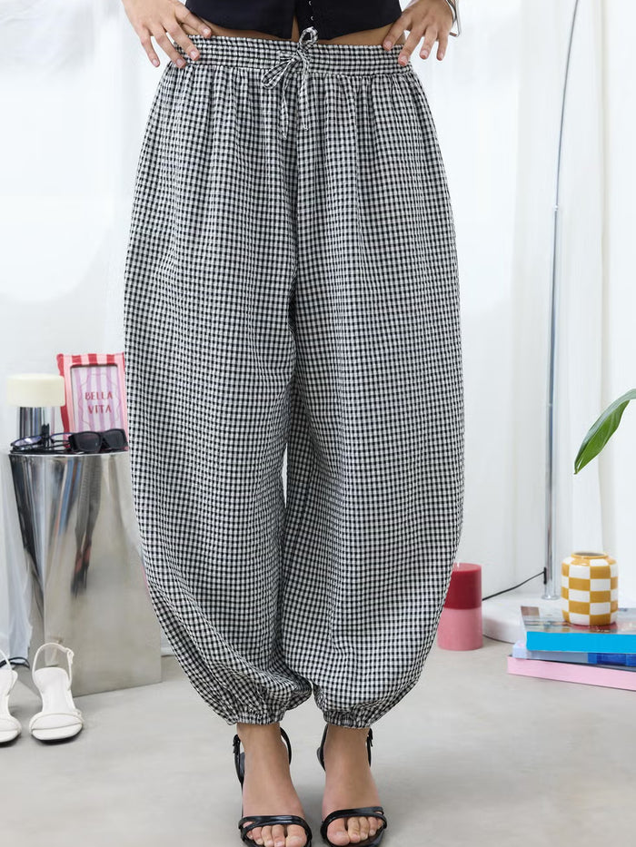 Black & White Gingham Balloon Jogger Pants