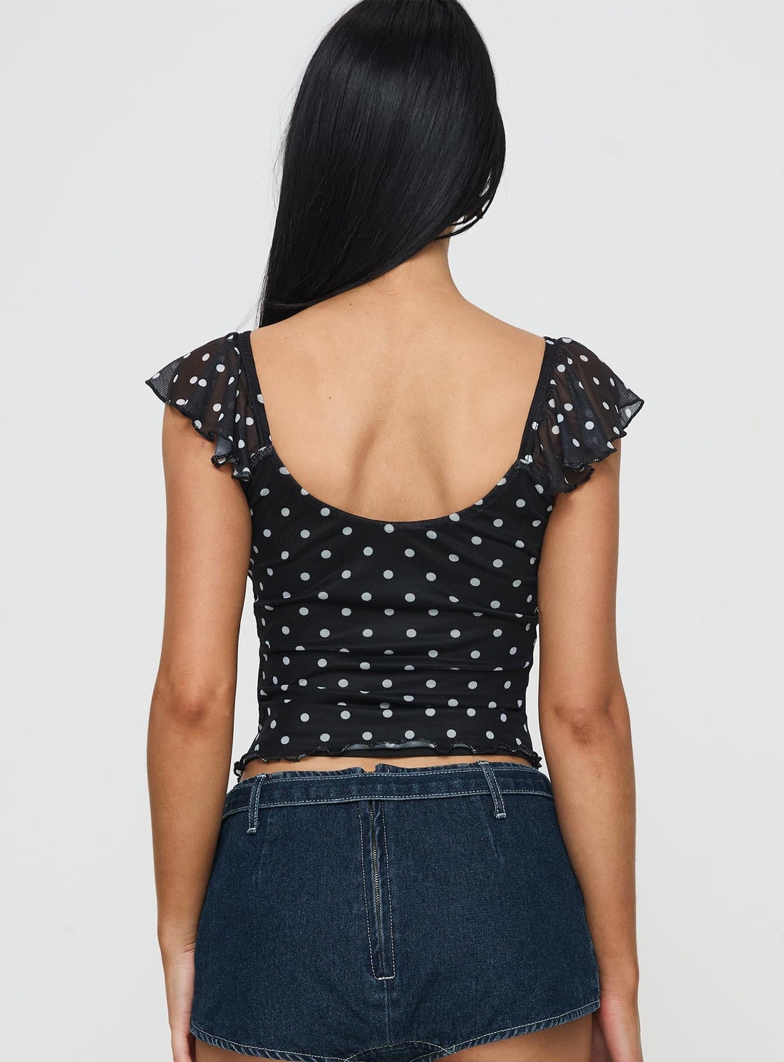The Retro Dot: Ruffled Mesh Polka Dot Cami