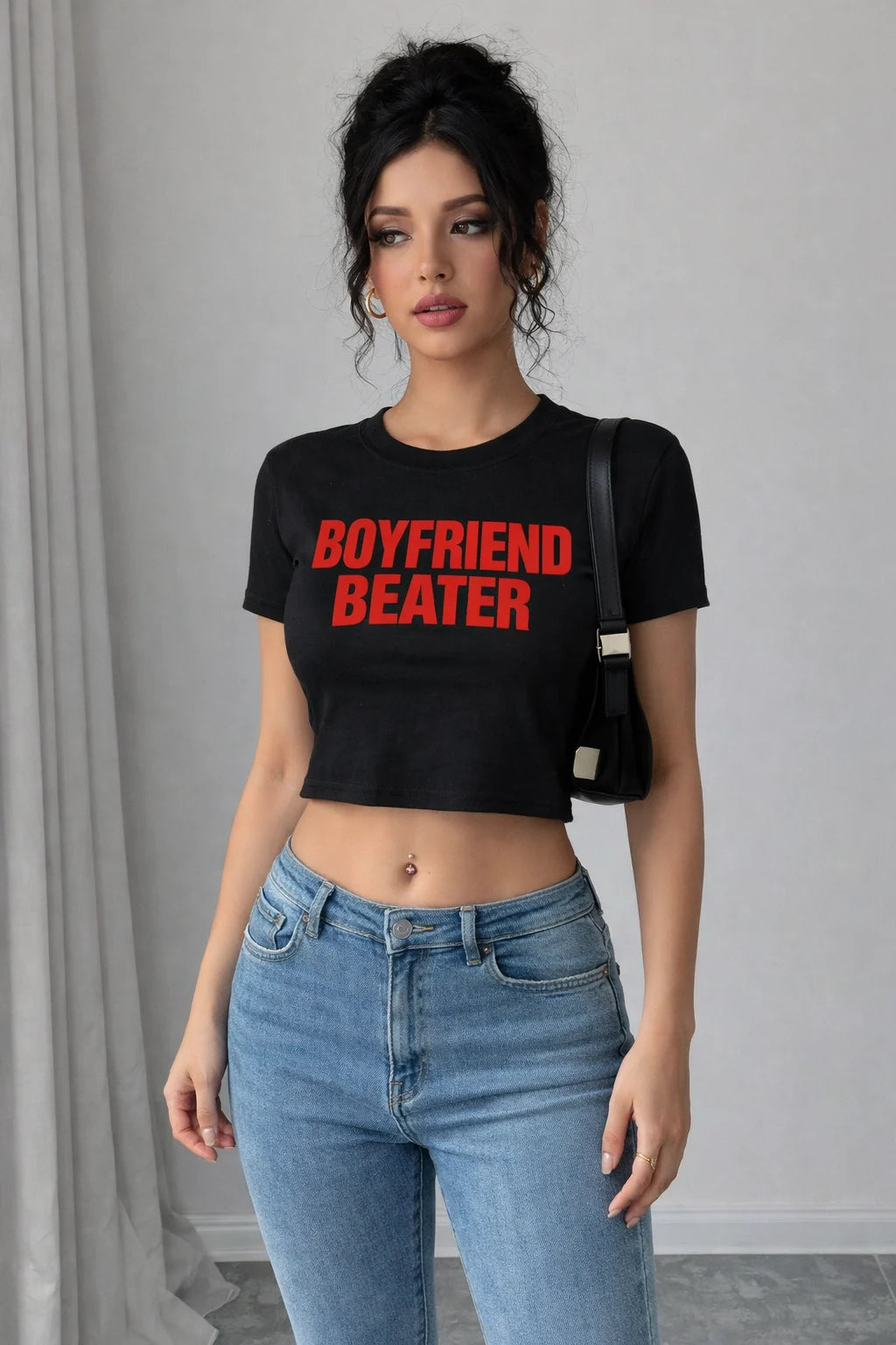 Boyfriend Beater Black Crop T-Shirt for Women