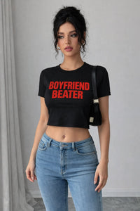 Boyfriend Beater Black Crop T-Shirt for Women