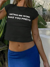 Black "Hating Me Won't Make You Pretty" Printed Crop Top for Women