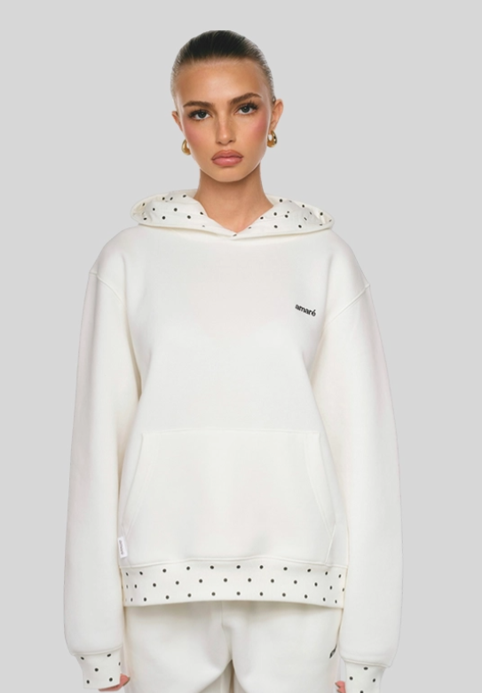 Ivory Polka Dot Trim Hoodie & Jogger Set