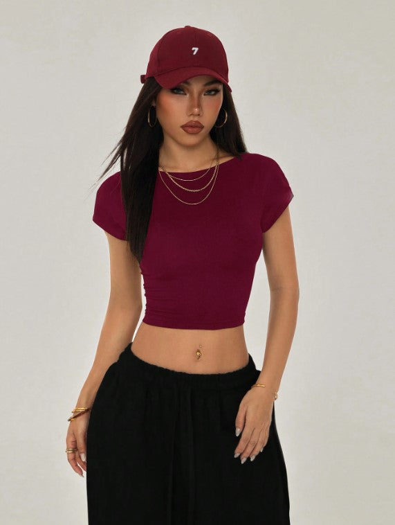 Maroon Open Back Crop Top for Women