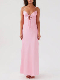 Baby Pink Tie-Up Back Maxi Dress with Front Cut-Out Detail