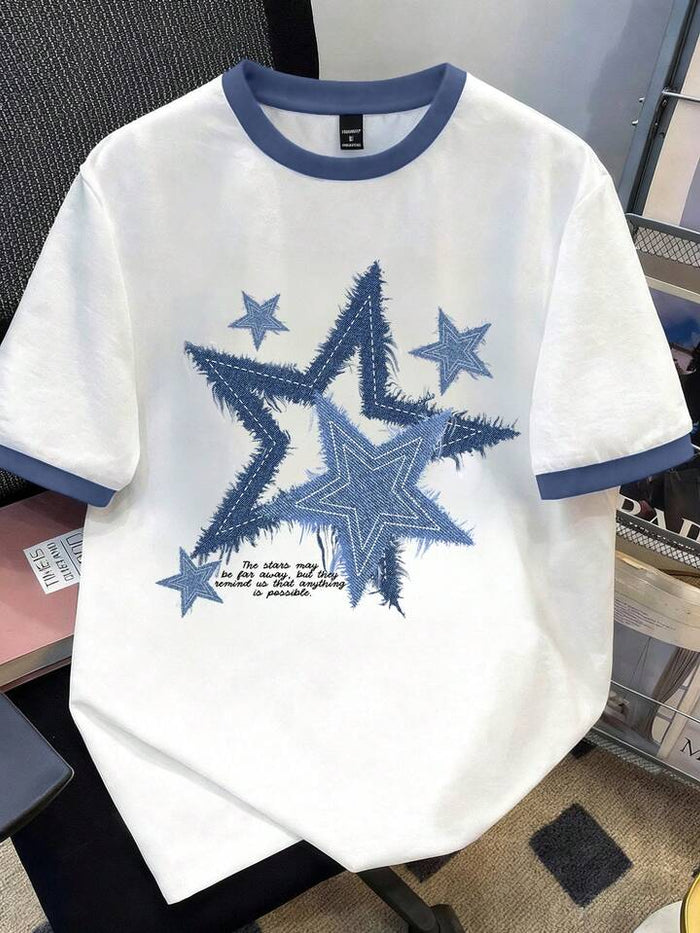 Blue Star Graphic Ringer T-Shirt