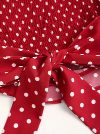 Red Polka Dot Puff Sleeve Tie-Back Crop Top