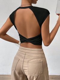 Black Open Back Wrap Crop Top for Women