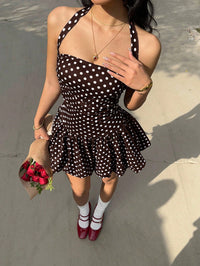 Brown Polka Dot Halter-Neck Fit & Flare Mini Dress
