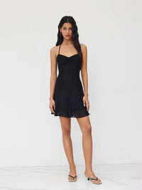 Black Halter Neck Fit & Flare Mini Dress for Women