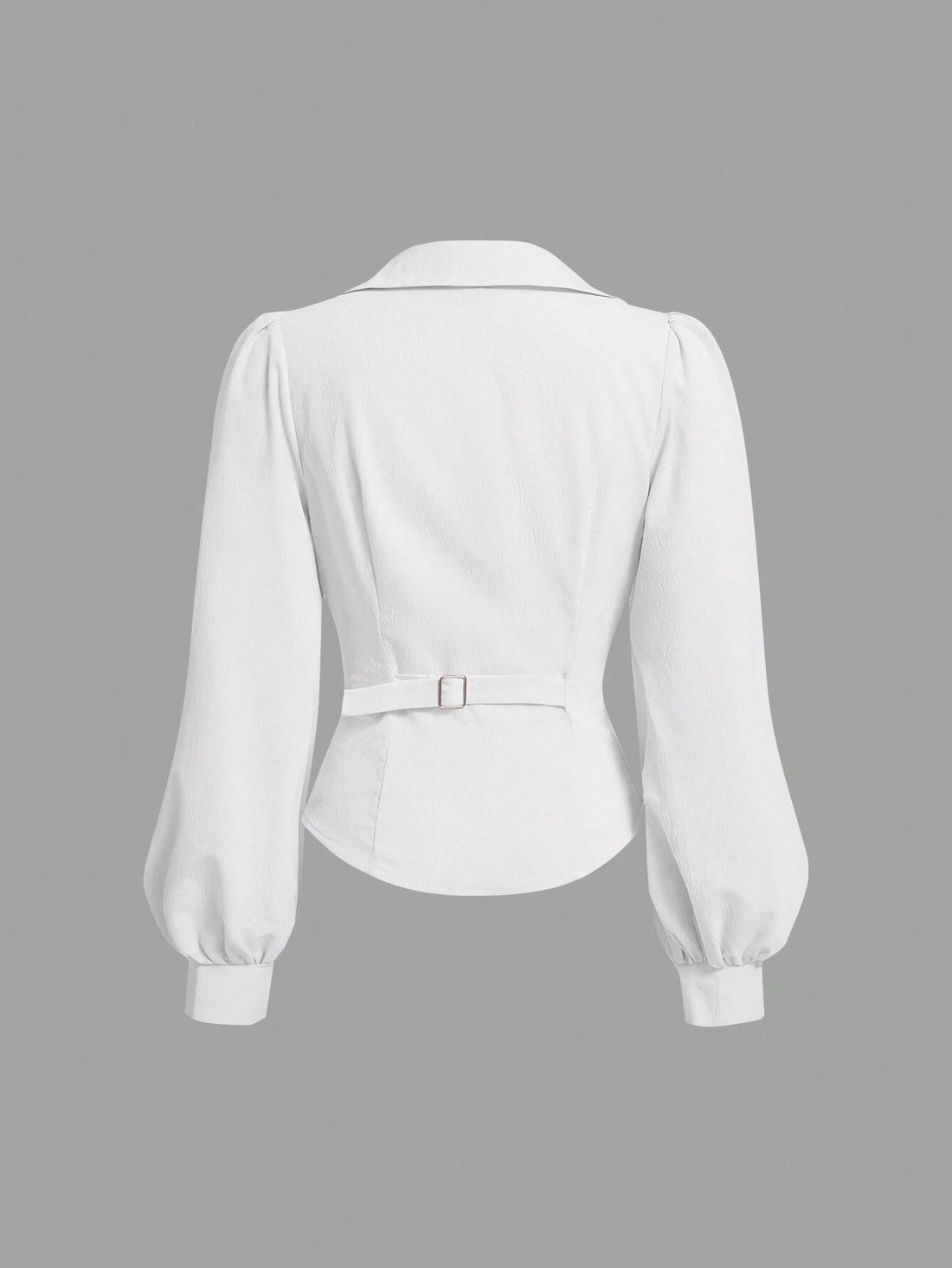 White Wrap-Style Tie Waist Blouse with Balloon Sleeves