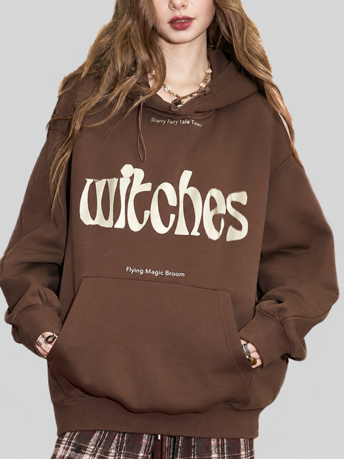Chocolate Brown Witches Graphic Hoodie