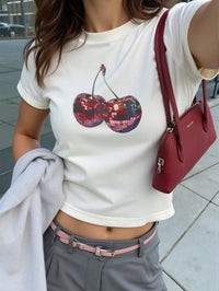 Disco Cherry Graphic White Crop T-Shirt