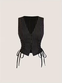 Black Pinstripe Co-Ord Set with Corset Style Top & Wide Leg Pants
