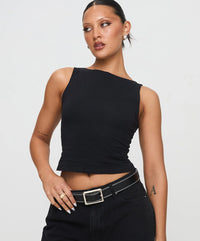 Midnight Black Boat Neck Sleeveless Top