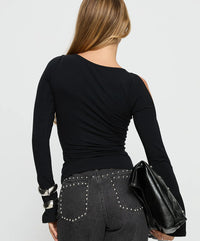 Side Split Long Sleeve Top Black