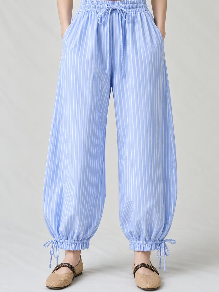 Light Blue Pinstripe Drawstring Balloon Pants