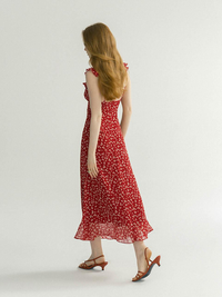 Red Floral Ruffle Strap Maxi Dress