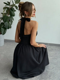 Black Halter-Neck Maxi Dress with Keyhole Neckline & Open Back