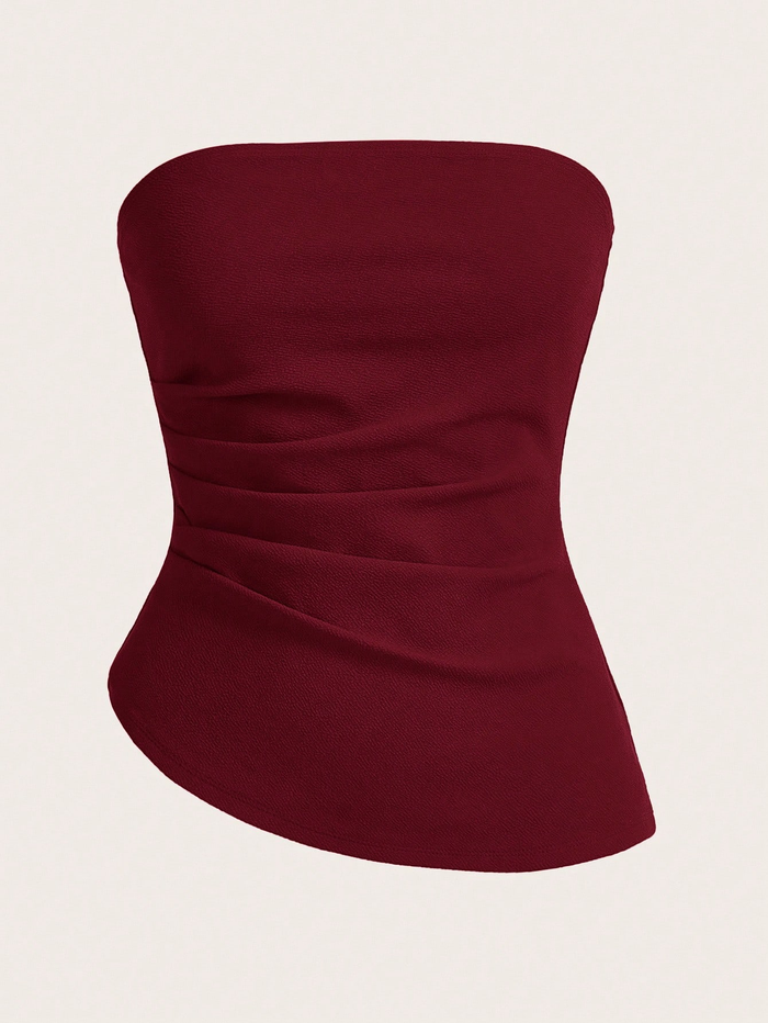 Wine Strapless Sculpted Tube Top