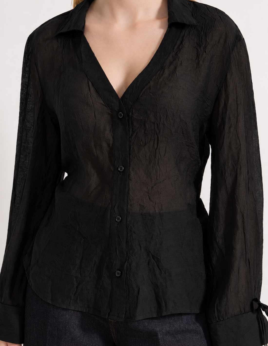 Black Sheer Button-Down Top