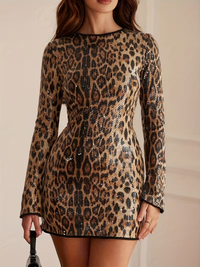Leopard Sequin Long Sleeve Bodycon Mini Dress