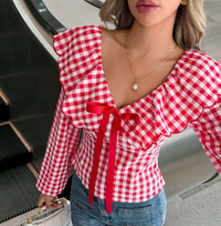 Cherry Gingham Ruffle Bow Top