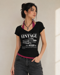 Vintage Graphic Layered V-Neck Top