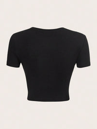 Black "Never Mind" Graphic Printed Crop Top for Women