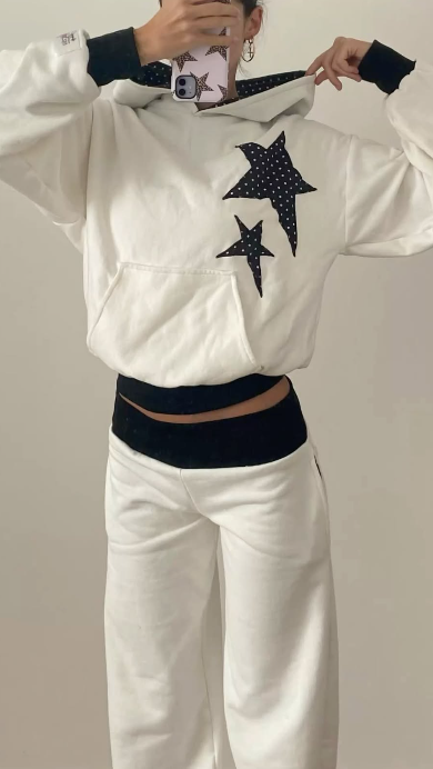 Ivory Star Print Hoodie & Jogger Set