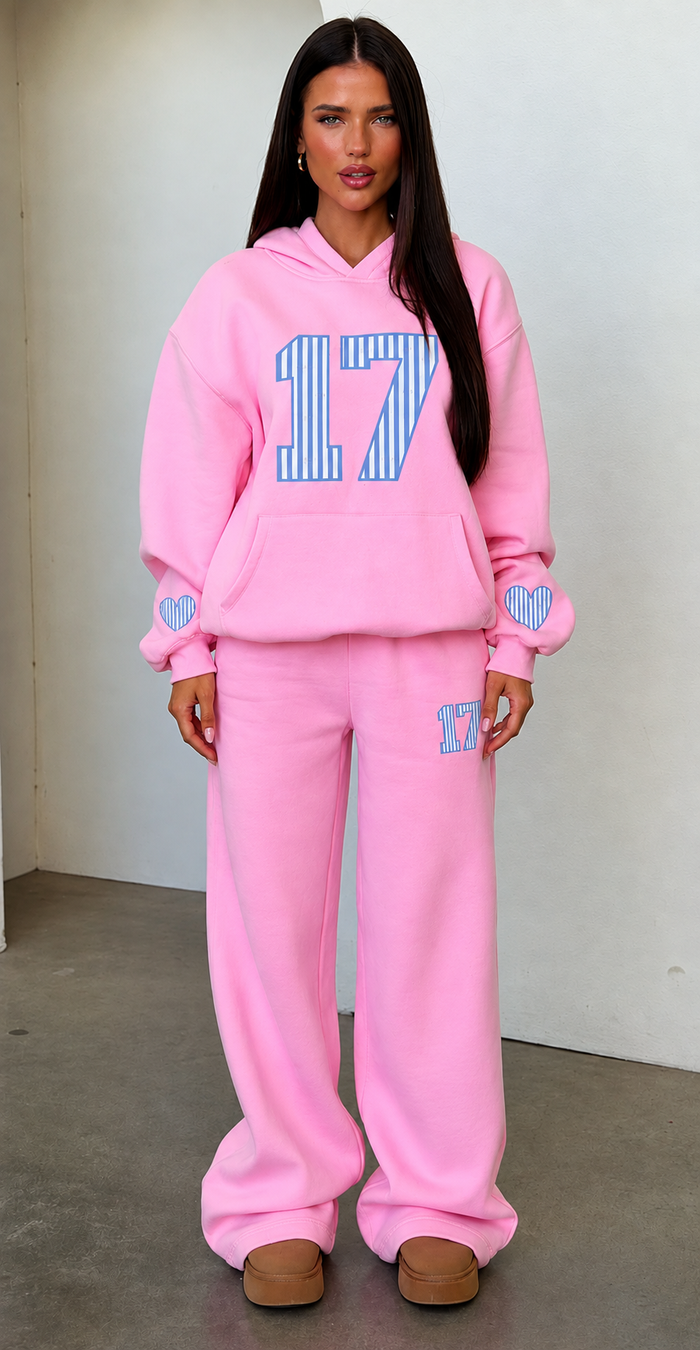 Pink Striped 17 Hoodie & Wide-Leg Jogger Co-ord