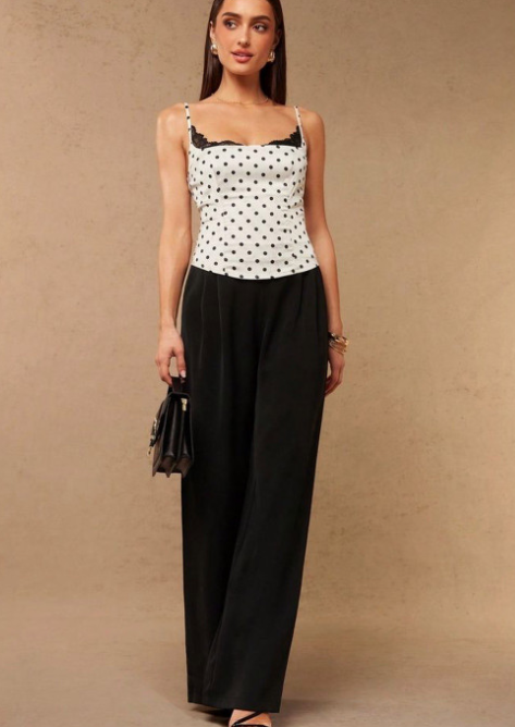 Polka Dot Cami Top with Lace detail
