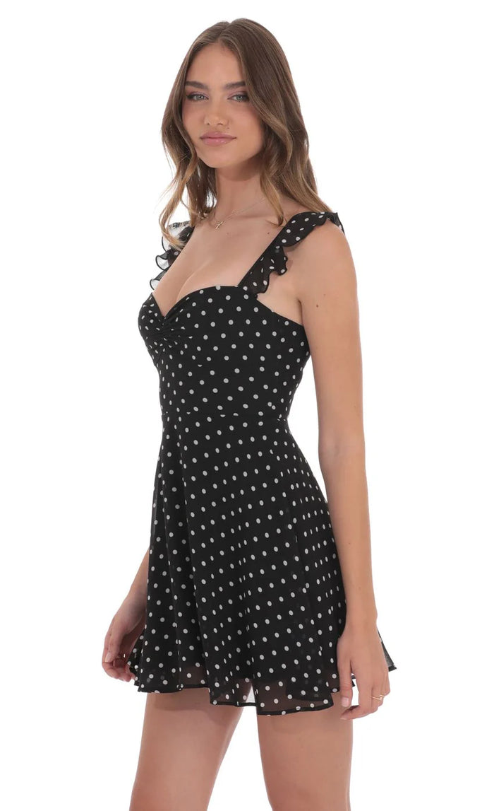 Noir Polka Ruffle Mini Dress