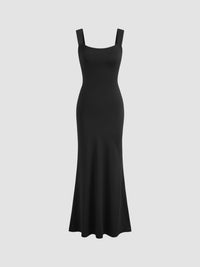 The Midnight Classic: Square-Neck Bodycon Maxi Dress