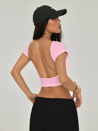 Pink Open Back Crop Top for Women