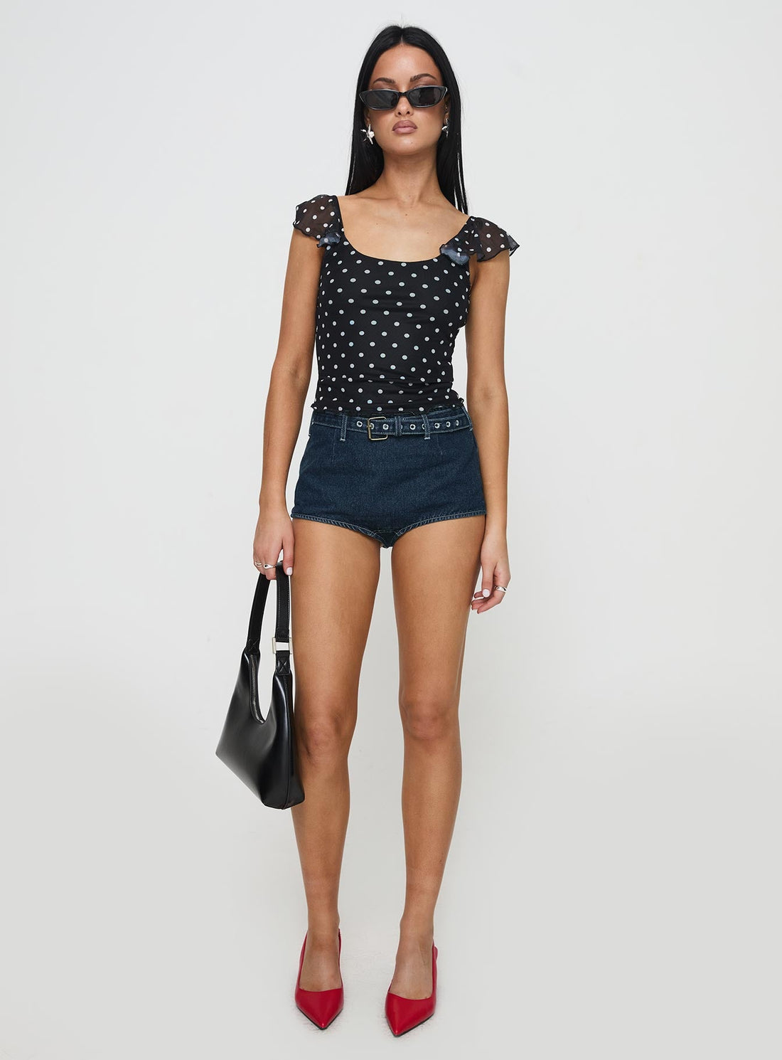 The Retro Dot: Ruffled Mesh Polka Dot Cami