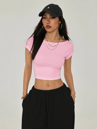 Pink Open Back Crop Top for Women