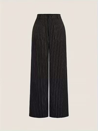 Black Pinstripe Co-Ord Set with Corset Style Top & Wide Leg Pants