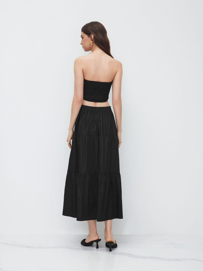 The Midnight Tier: Twist-Front Crop & Midi Skirt Set