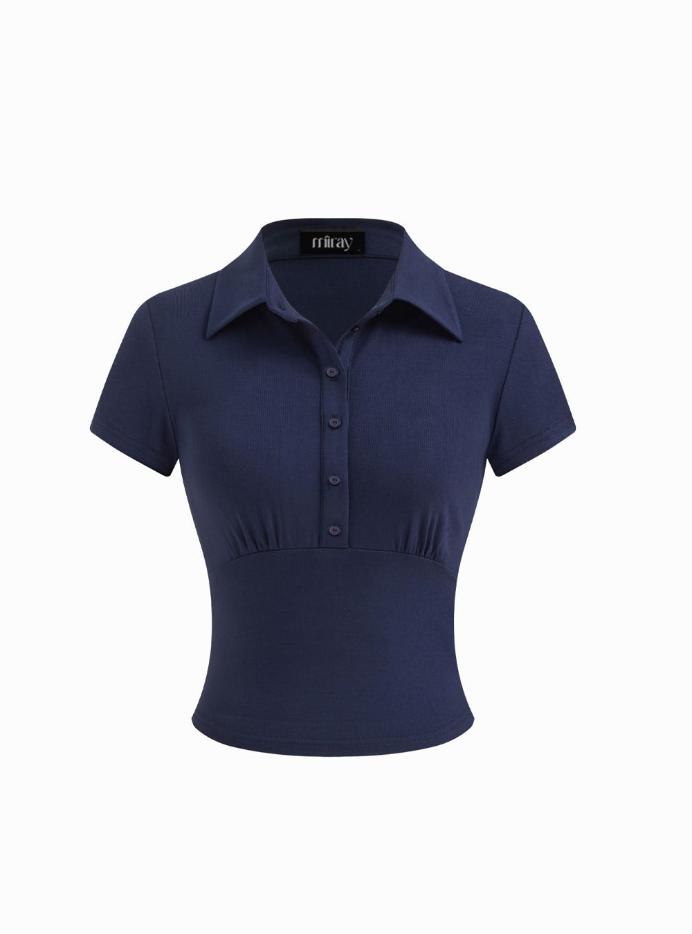 Navy Blue Collared Button-Down Fitted Top for Women
