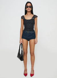 Black Polka Dot Ruffle Strap Crop Top
