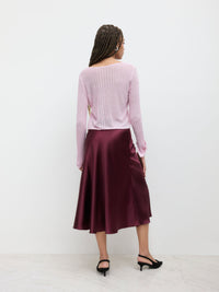 Burgundy Satin Midi Slip Skirt