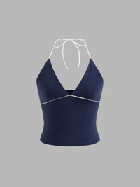 Navy Blue Halter Neck Crop Top for Women